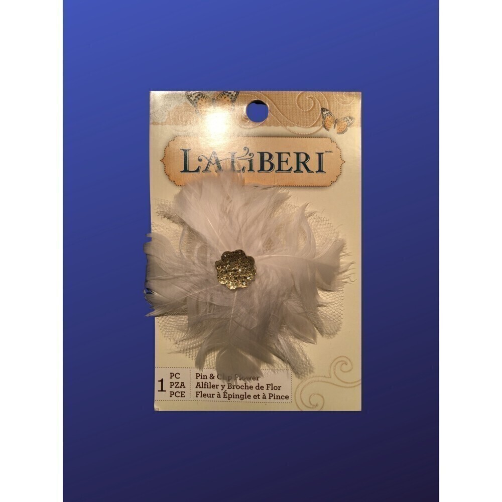 EK SUCCESS LALIBERI Clip/Pin for Hair/Shoe/Purse/Lapel/Hat, WHITE FEATHER, NWT